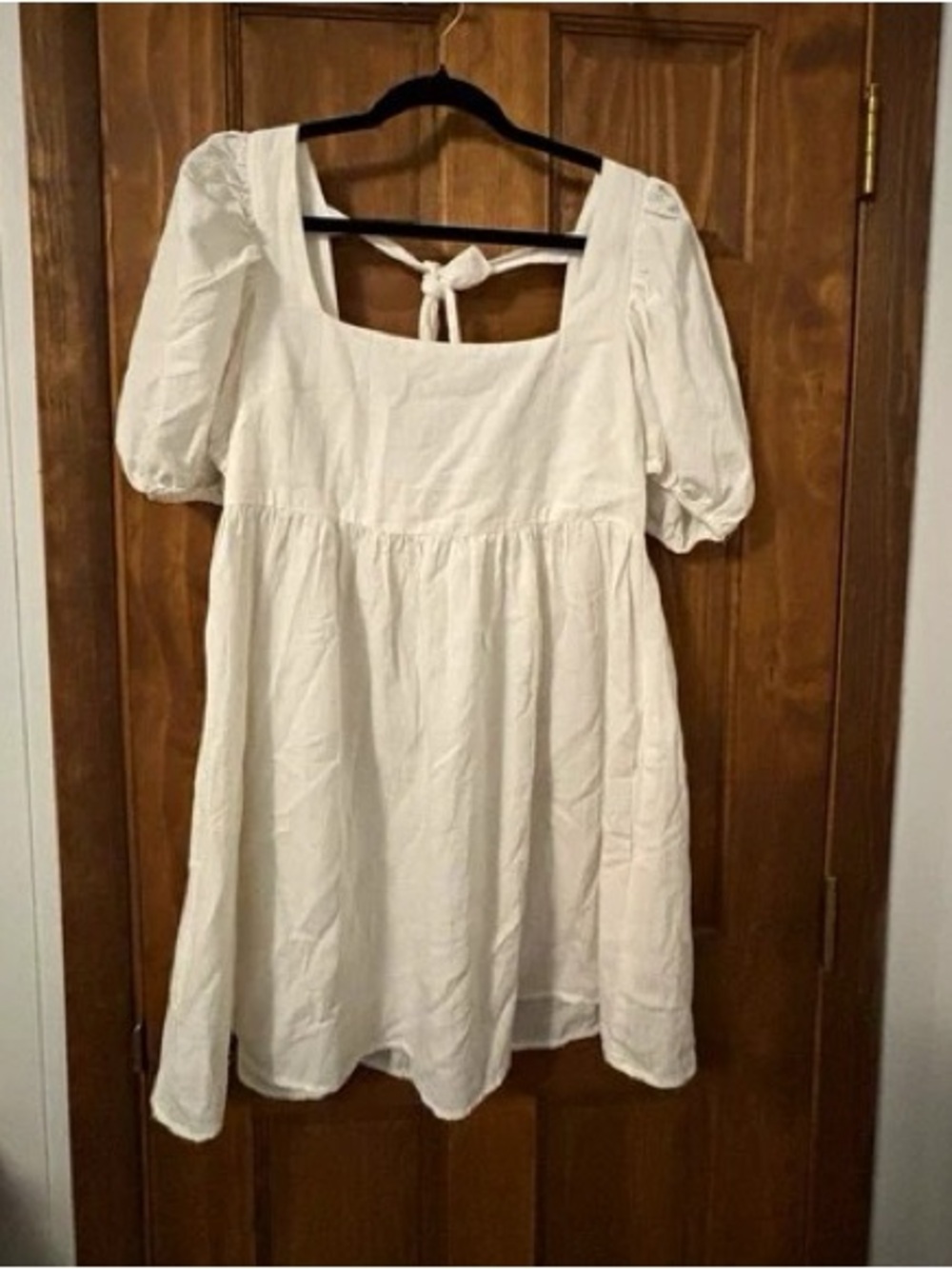 Altar'd State White Puff Sleeve Mini Dress with Back Tie